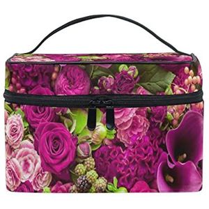 Hengpai Mooie roze bloemen bos cosmetische tas reizen make-up trein koffers opslag organizer voor vrouwen