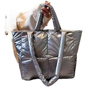 TYNXK Grote Capaciteit Winter Vrouw Down Katoen Pluizige Winkelen Schouder Side Bag Portemonnees Waterdichte Gezwollen Tote Gewatteerde Handtassen Voor Vrouwen, Grijs, 42cmx27cmx14cm