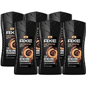 AXE Dark Temptation Set van 6 douchegel douchegel shampoo 3-in-1 Face Body Hair Wash heren, 6 x 250 ml, dermatologisch getest, voor langdurige frisheid en geur (6 producten)