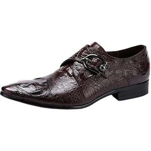 Formele Schoenen for Mannen Instapper Krokodillenprint Monnik Band Echt Leer Puntschoen Rubberen Zool Lage Top Antislip Antislip Wandelen (Color : Light Coffee, Size : 43 EU)