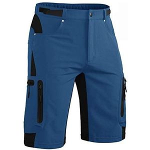 Hiauspor Shorts Heren, Lichtgewicht Hiking Shorts Ademend Sneldrogend Cargo Bermuda Shorts Elastische Fietsen Shorts MTB Fietsshorts Outdoor Sport Fietsshorts Zomer met 6 Zakken (Indigo, L)