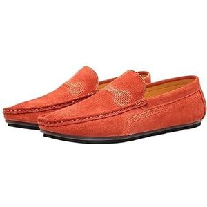 Heren Loafers Kunstleer Stikdetails Suède Vamp Rubberen Zool Platte Hak Comfortabel Lichtgewicht Klassiek Mode Slip On(Orange,46 EU)