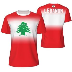Sport Mesh T-Shirt Geleidelijke Libanon Vlag Tees 3D Gedrukt voor Fitness Running Fiets Voetbal Tennis Voetbal, Meerkleurig, S