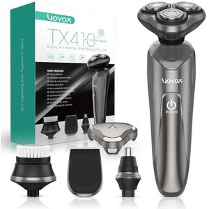 VOYOR TX410 Elektrisch scheerapparaat voor heren, nat en droog scheerapparaat, oplaadbaar, met lcd-display en reisvergrendeling, roterend scheerapparaat TX410 (grijs)