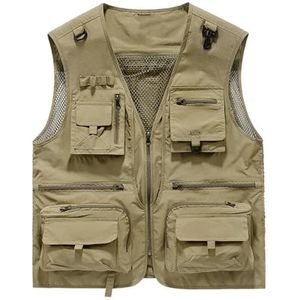 Pegsmio Outdoor Vest Voor Mannen Katoen Slim-Fit Grote Pocket Jas Ademend Streetwear Vest, Kaki, XL
