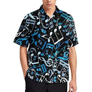 Blauwe Muzikale Noten Hawaiiaanse Shirt Voor Mannen Zomer Strand Casual Korte Mouw Button Down Shirts met Zak