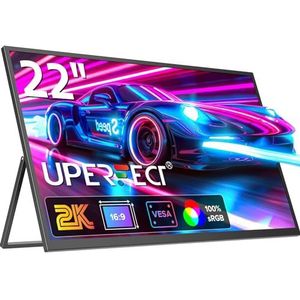 UPERFECT 22 Inch 2K QLED Draagbare Monitor met 2560x1440 Oogverzorging IPS Mat Scherm Geïntegreerde Beugel Mini HDMI USB C voor PC Laptop Smartphone Xbo Switch PS4/5, Mobiel Display VESA-compatibel