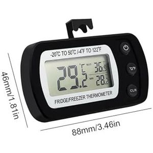 Vochtmeter, LCD-display koelkastthermometer, max/min-registratie, digitale vriezerthermometer, waterdichte temperatuurmonitor met haak(1pc Black)
