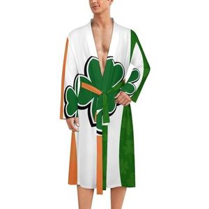 Ierse vlag met klaverpatroon herenmantel zachte badjas pyjama nachtkleding loungewear ochtendjas met riem S