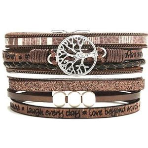 Handgeweven wikkelarmband met magnetische sluiting, casual armband in Boheemse stijl, meerlagige leren wikkelarmband, cadeau for vrouwen(Coffee)