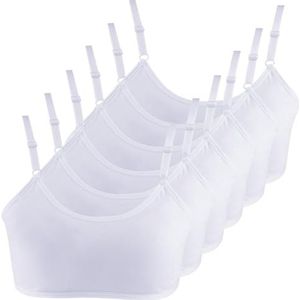 DASHUAIGE 6-pack sportbeha voor meisjes, katoenen trainingsbeha, crop bh's met verstelbare riem, naadloos sportondergoed, tienermeisjes crop top voor 10-16 jaar, Wit, One Size