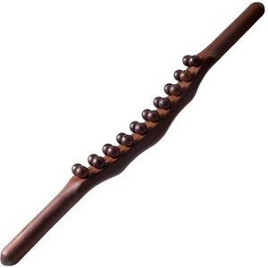 Body Gua Sha Houten stok, massagestift voor rug, met 20 houten kralen, 58 cm gebogen hout, glad en stabiel