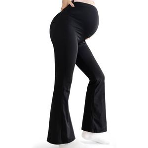 Bestele Zwangerschap Leggings Over Bump,Vrouwen Zwangerschap Broek Zwangerschap Boterige Zachte Leggings Flare, Zwart, XL