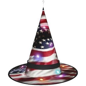 SSIMOO Brandweerman Amerikaanse vlag vrouwen Halloween heksenhoed - led lichtgevende pet - ideaal voor feesten en rollenspellen