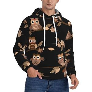 Jkkghll Leuke Bruin Cartoon Uilen Print Mannen Hooded Warme Lichtgewicht Trui Voor Winter Herfst En Lente Casual Wear, Zwart, XS