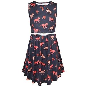A2Z 4 Kids Meisjes Skater Jurk Mouwloos Paarden Print Zacht Comfortabel - Skater 666 Black 9-10