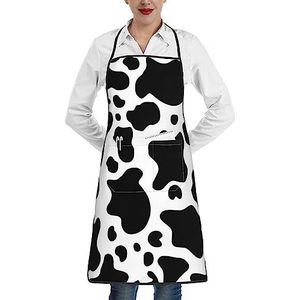 ZhaoYuGoods Jupiter-schorten met zakken voor vrouwen, stijlvolle keukenschorten voor keuken, tuinieren, salon, ideale schort met print, Zwarte en witte koe, Eén maat