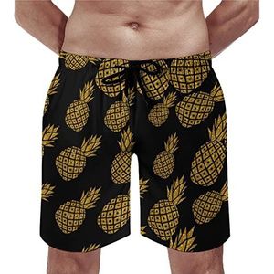 Gold Pineapple Mens Beach Shorts Sneldrogende Board Shorts Mesh Voering Strand Broek Gym Zwembroek XS