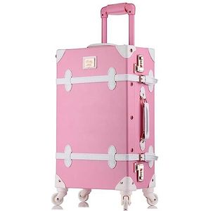 20/24/26 inch rollende bagageset Dames koffer op wielen PU leer roze mode Retro trolley cabine koffer met wiel (Kleur : Pink white 1pcs, Size : 20"")