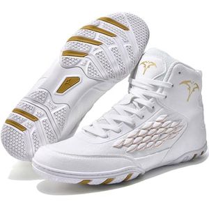 Hiuzylqx Hoge boksschoenen voor heren, ademende worstelschoenen voor volwassenen, antislip fitnesswedstrijdtraining,Wit,38 EU