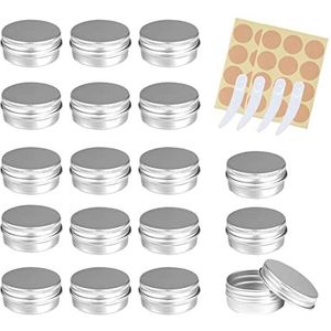 DBALL Blikdoos, kleine crèmepotje, leeg, kleine blikjes, 30 ml, cosmeticahouder met schroefdeksel, rond, reizen, mini-opbergdozen voor lippenbalsem, lotion, crème, mini-kaarsen, cosmetica, 20 stuks