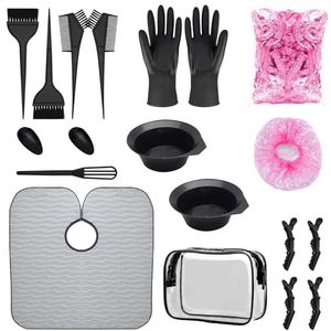 CZAYEFNH Professionele Haarverfset Van 17 Stuks - Volledige Verfaccessoires, Beschermende Cape, Wegwerpdouchekap & Multifunctionele PVC Cosmetische Tas Met Rits Voor DIY Salon Haarverfkit