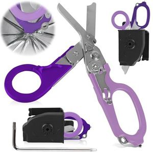 WANDGU 6-in-1 reddingsschaar: traumaschaar, reddingsschaar, draagbaar, opvouwbare schaartang van roestvrij staal, outdoor camping schaar gereedschap, noodschaar voor reddingsdiensten (paars)
