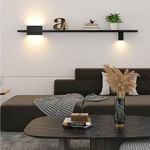120cm zwevende plank met LED warm licht, zwarte wandmontage display plank dubbelzijdig licht, woonkamer moderne eenvoudige sofa achtergrond wandlamp/showplanken (kleur: zwart, maat: vierkant 18W)