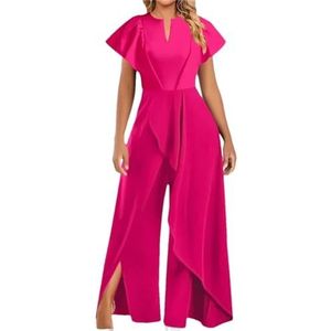 Tdvcpmkk Zomerse jumpsuit voor dames, onregelmatige schuine hals, wijde pijpen, 04 Rose Rood, S