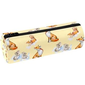 VAPOKF Vossen eekhoorns en klein konijntje lederen vat pen etui portemonnee cosmetische make-up tas voor student briefpapier school kantoor opslag, Meerkleurig, 20x6.3cm/7.9x2.5in, Etui