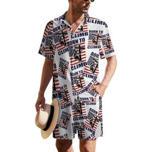 Lineman Hawaïaans pak met Amerikaanse vlag voor heren, 2-delig, strandoutfit, shirt en korte broek, bijpassende set