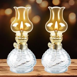 Olielamp: 2 olielampen, antieke paraffine-kerosine-olielamp met verstelbare lont, kerosine-olielampen van glas voor de klassieke decoratie van de eetkamer binnen en buiten