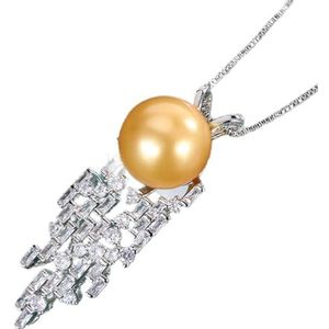 Kettingen voor vrouwen 14 mm zwart wit goud parel hanger ketting for vrouwen hoge koolstof diamanten sieraden (Color : Gold_Onesize)