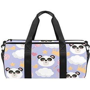 Dieren paarse reistas sporttas met rugzak draagtas gymtas voor mannen en vrouwen, Schattige Panda Hoofd, 45 x 23 x 23 cm / 17.7 x 9 x 9 inch