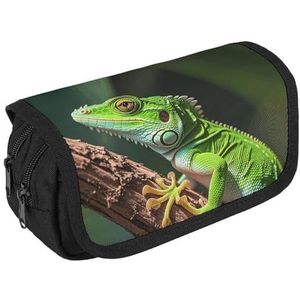 VFKLT Groene gekko's etui dubbellaags pennenetui grote capaciteit pennenzak dubbele rits draagbare pennenetui make-up tas voor mannen vrouwen reizen zakelijk kantoor, Wit, Eén maat, Potlood Tas