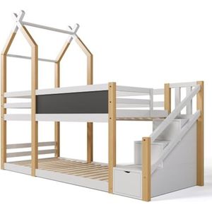 LUNEX HOME Stapelbed voor kinderen, 90 x 200 cm, opslag en bescherming, naturel