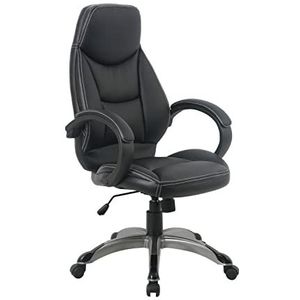 Sigma Executive stoel EC-11 met armleuningen, kunststof basis met wielen, oppervlak van PU, zwenkmechanisme, armleuningen met zachte bekleding, 112 x 72 x 69,5 cm, zwart