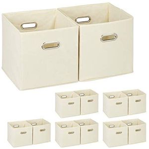Relaxdays 12 x opbergbox stof - opvouwbaar - opbergmand - 30 cm - kast organizer – beige