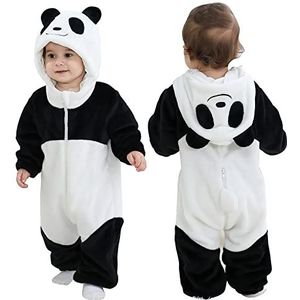 Doladola Schattig baby rompertje Flanel Dier Hooded Jumpsuits Baby Outfit baby outfit for Halloween and Home(Panda, 6-12 maanden)
