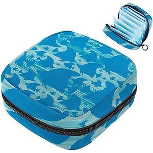 MUOOUM Blauwe Vis Silhouetten Maandverband Opbergtas Draagbare Menstruatie Tas Voor Vrouwen Tiener Meisjes Menstruatie Cup Pouch Nursing Pad Houder