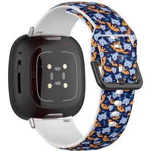 Zachte sportband compatibel met Fitbit Sense / Sense 2 / Versa 4 / Versa 3 (kattenvleermuis spin blauw oranje) siliconen armband accessoire