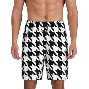 Heren pied-de-poule zwarte print lounge shorts pyjamabroek nachtkleding shorts kerstshorts losse sportbroek, Zwart, 4XL