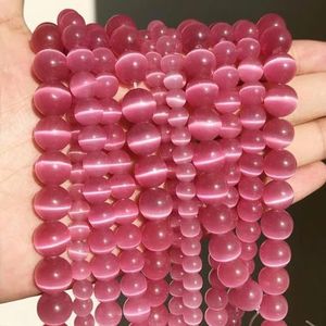 Natuursteen Roze Wit Blauw Maansteen Cat Eye Kralen Voor Sieraden Maken Gladde Losse Kralen Opaal Diy Charm Armbanden Ketting-fuchsia-8mm 46st