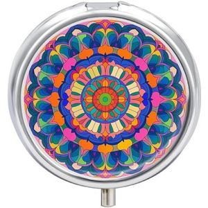 Kleurrijke Mandala Pillendoos Waterdichte Draagbare Geneeskunde Pil Case Vochtbestendige Metalen Reizen Pillendoos Met 3 Compartiment Geneeskunde Case