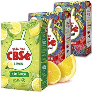 Yerba Mate Thee Set: CBSé Guarana 1kg (500g x 2) + CBSé Limon/Zitrone 500g + Geschenk Steekproef (40g) |Rijk aan Antioxidanten en Vitamines, Suikervrij | Argentinië