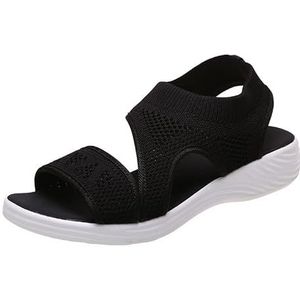 Zomersandalen voor dames 2022 Zomer Wasbare Slingback Slide Sport Sandalen, Comfy Knit Dikke Bodem Vis Mond Casual Sandalen Mesh Zachte Zool Casual Damesschoenen,zwart,US7/EU38