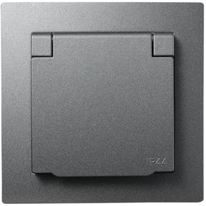 MC POWER - Geaard stopcontact IP44, Flair, 250V~/16A, inbouw, wandcontactdoos met klapdeksel, antraciet, mat