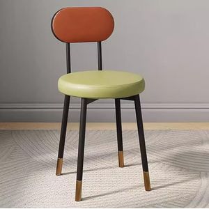 Keuken Lederen Eetkamerstoelen, Ergonomie Eetkamerstoelen, Stevige Koolstofstalen Metalen Poten, Toonbank Woonkamer Woonkamer Receptie Eetkamerstoel (Color : Green orange, Size : Black frame)