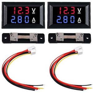 2 stuks 0,28 inch LED digitale voltmeter ampèremeter: DC 0-100 V 50 A volt ampère meter met shunt, led dubbele kleurweergave, rood en blauw detector, spanning ampère, multimeter stroommeter paneel