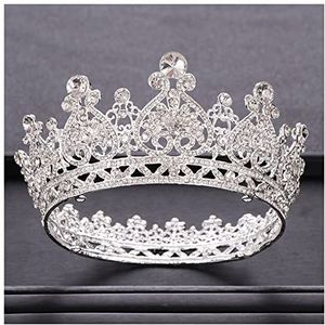 Strass Kroon Goud Kleur Ronde Kronen Barok Tiara Crown Crystal Heart Wedding Hair Accessoires Koningin Prinses Diadeem Bruids Ornamenten Koningin Kroon (Style : Silver)